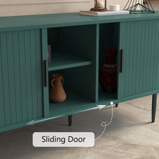 HLR 70" TV Stand for 75" TV, Wood Entertainment Center with Storage and Shelves, 2 Sliding Tambour Doors, Mid-Century Modern, Green