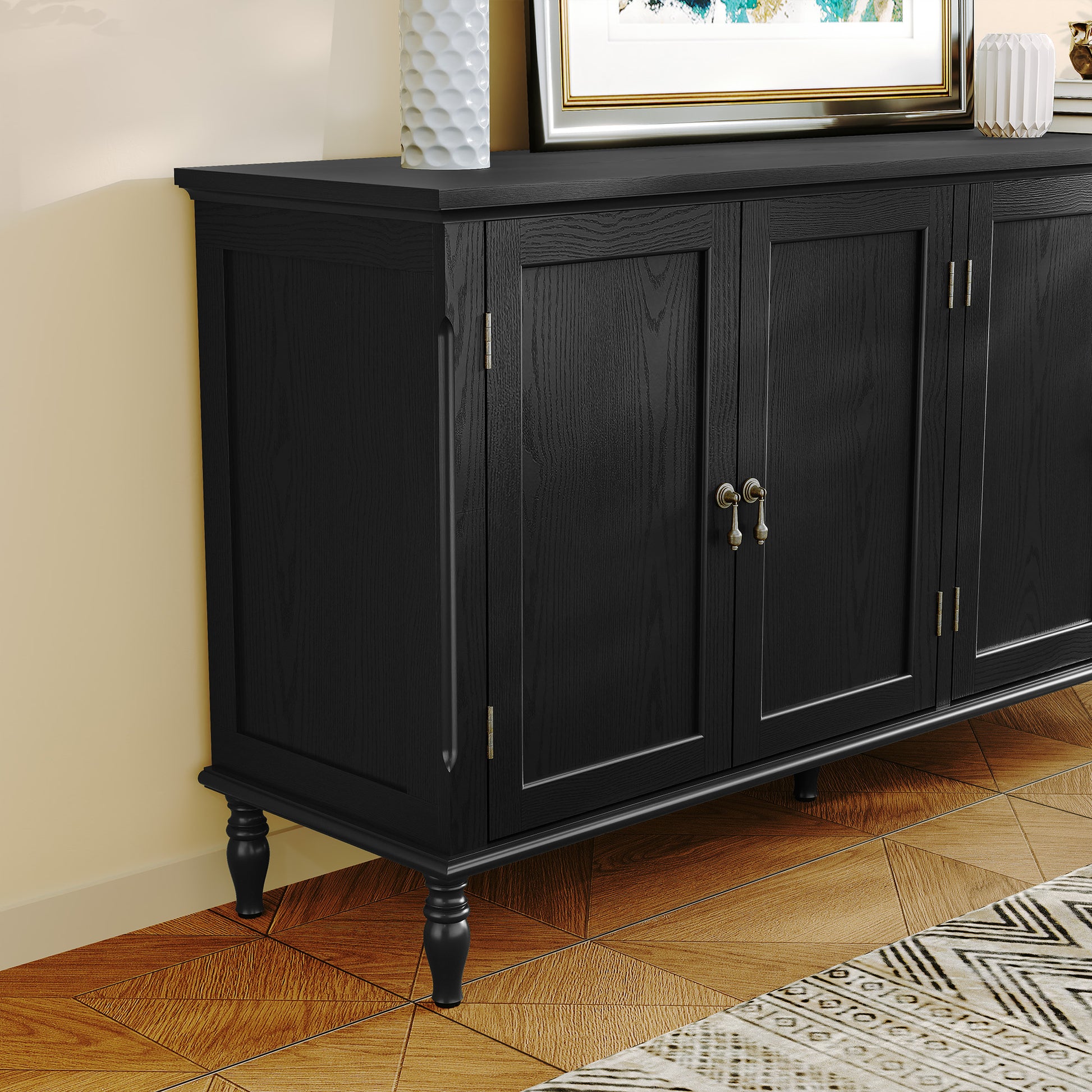 CBJCBJ 58" Retro Sideboard Buffet Cabinet with Storage, Accent Cabinet for Kitchen, Living Room,Black