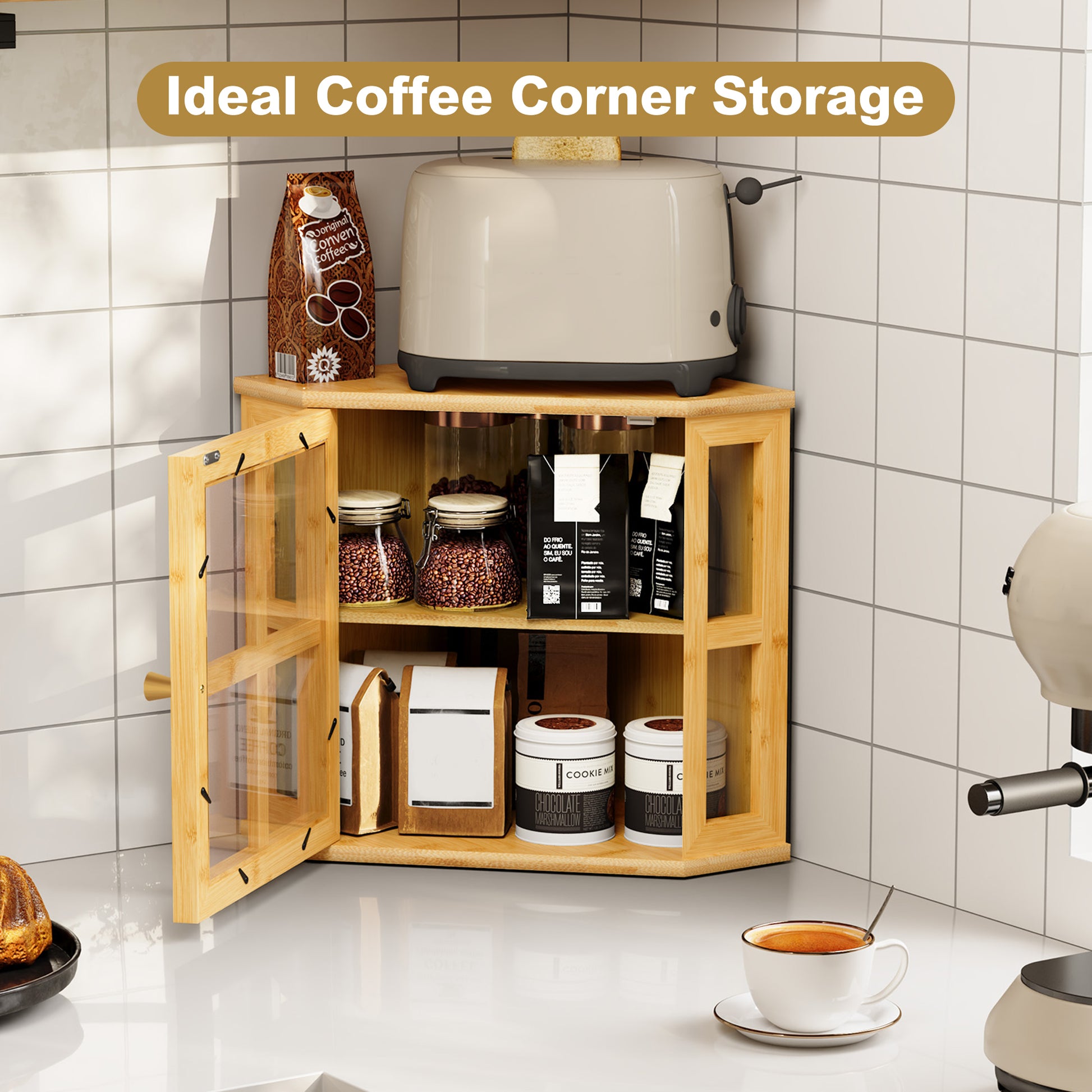 CBJCBJ Bamboo Bread Box, 2-Tier Countertop Storage Rack, Modern Retro Pantry Decor,Wood