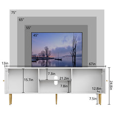 HLR 67 In Fluted TV Stand for TVs Up to 75 Inch, Mid Century Modern Entertainment Center with Storage, White