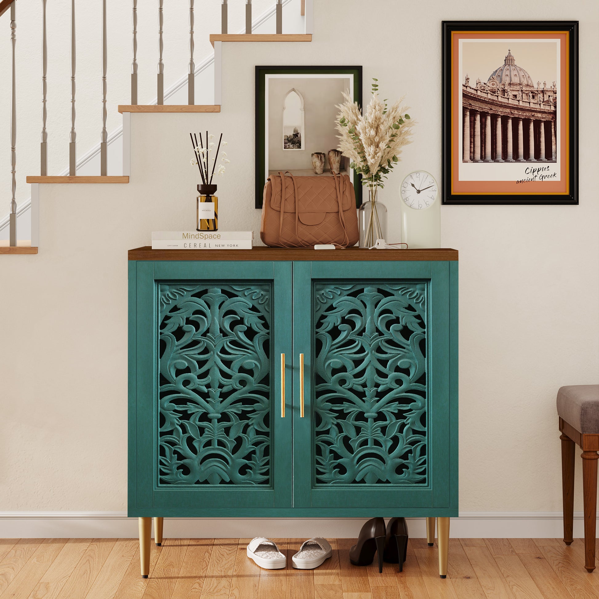 HLR 31.4" Accent Cabinet, 2 Doors Sideboards and Buffets Cabinet with Storage for Living Room, Green