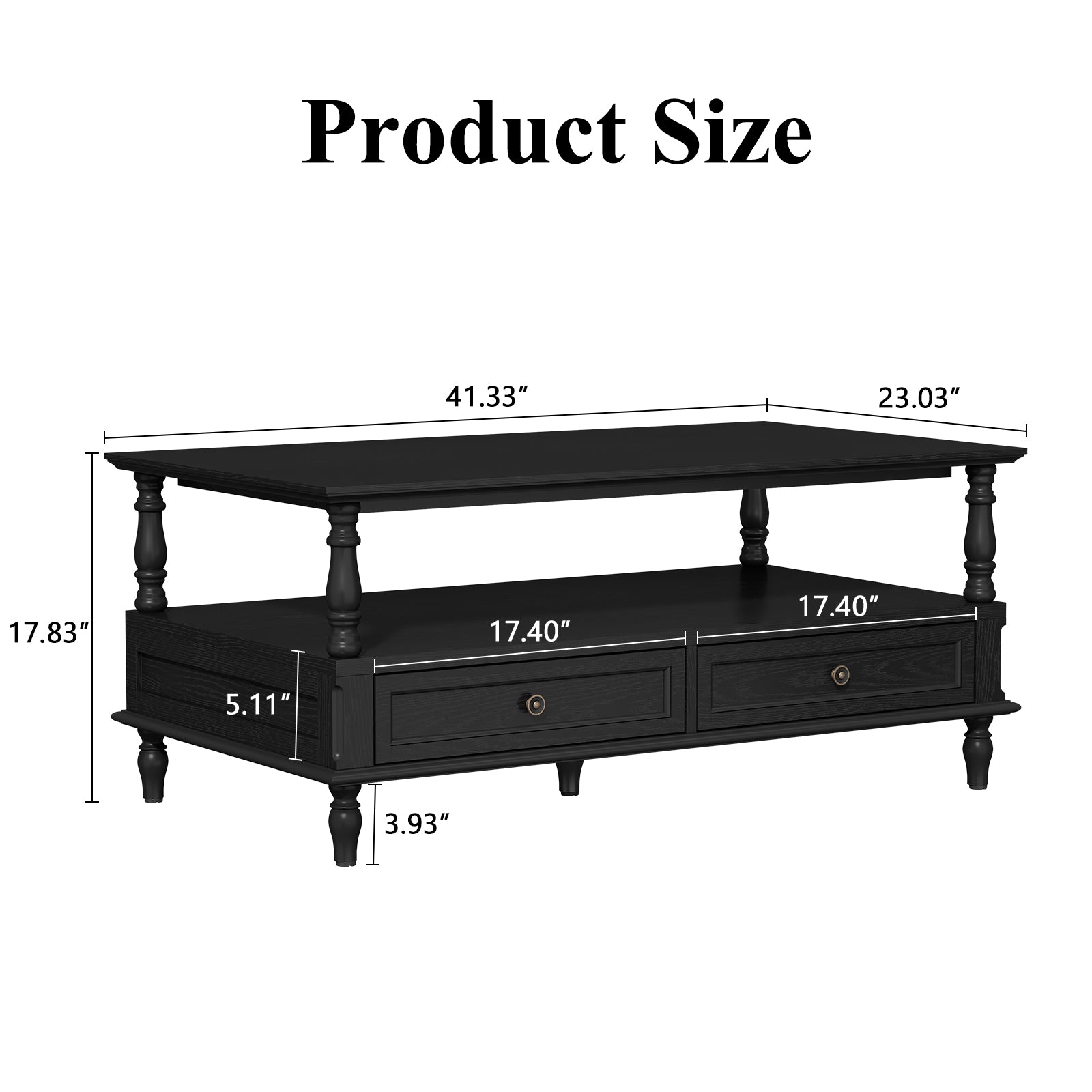 HLR 41" Mid Century Modern Coffee Table with Drawer Storage, Assembled Wood Center Table for Living Room, Black
