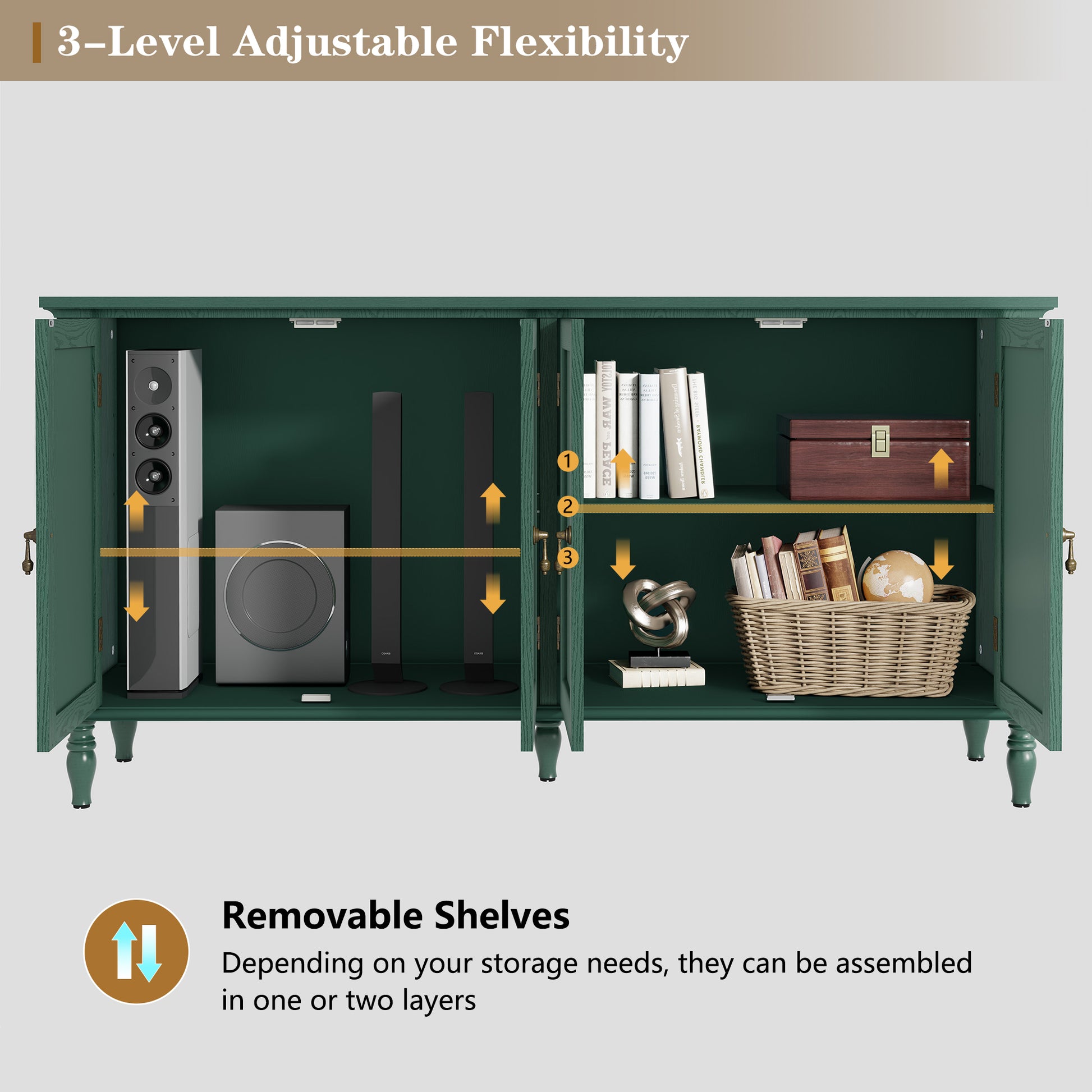 CBJCBJ 58" Retro Sideboard Buffet Cabinet with Storage, Accent Cabinet for Kitchen, Living Room