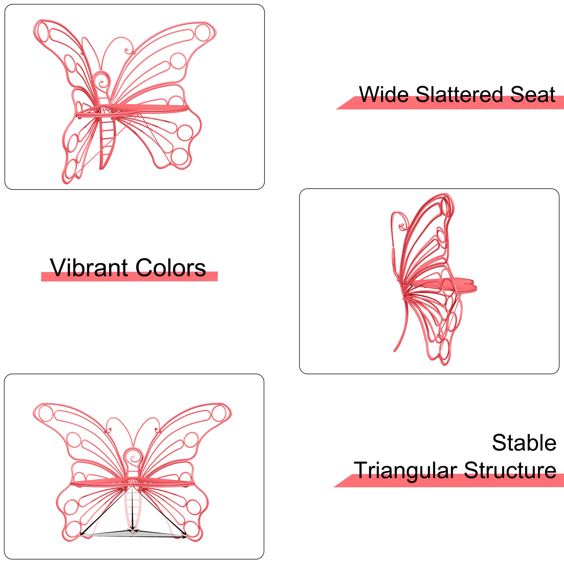 HLR Outdoor Bench with Butterfly Inspired Pattern, 50'' Metal Frame Patio Garden Chair Cast Iron, Pink