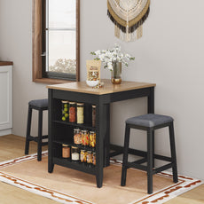 HLR Farmhouse Dining Table Set for 2, Small Kitchen Table Chairs Set of 2 with Tufted for Apartment, Black