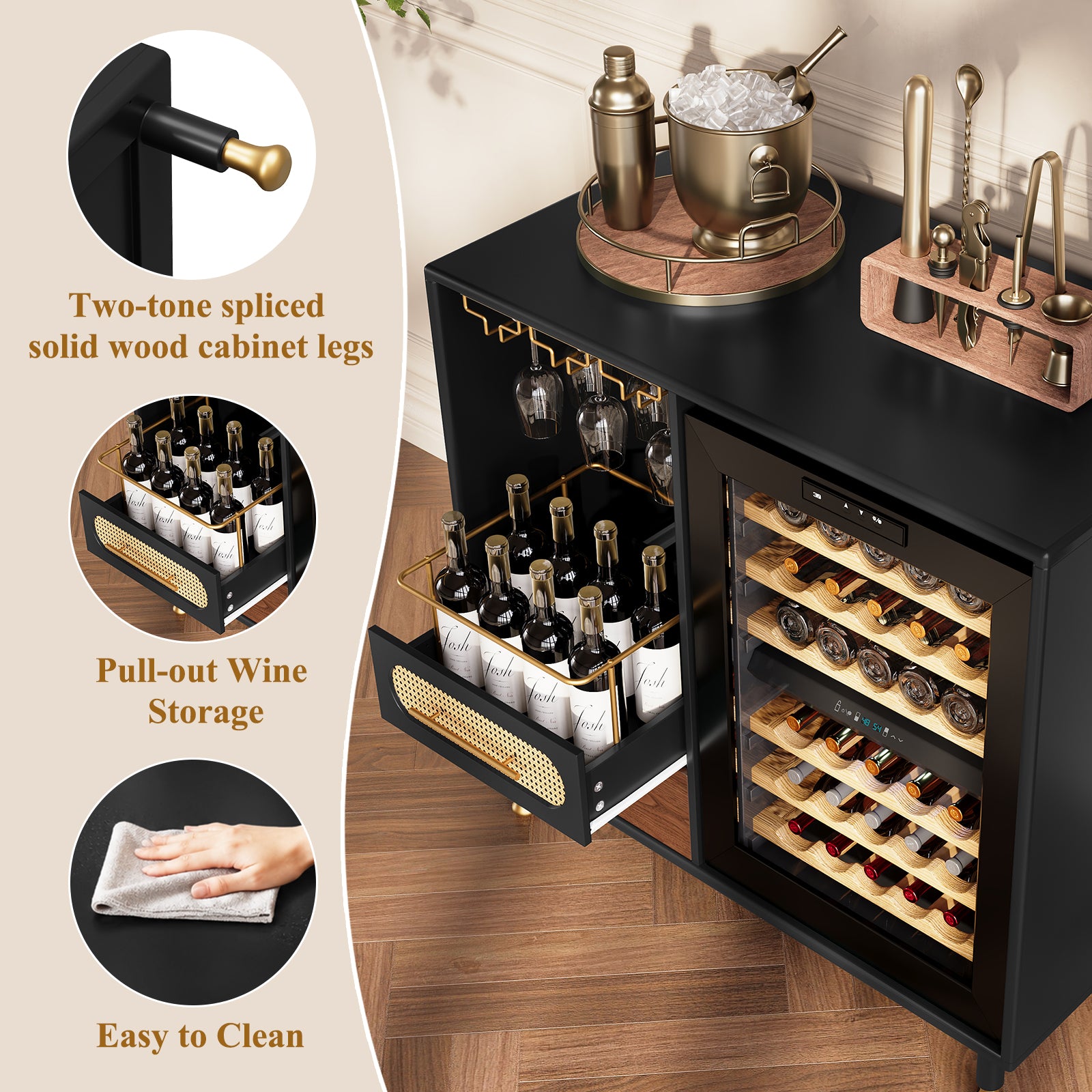 CBJCBJ Modern Wine Bar Cabinet with Ice Bar, Coffee Bar for Dining Room (No Refrigerator Included),Black