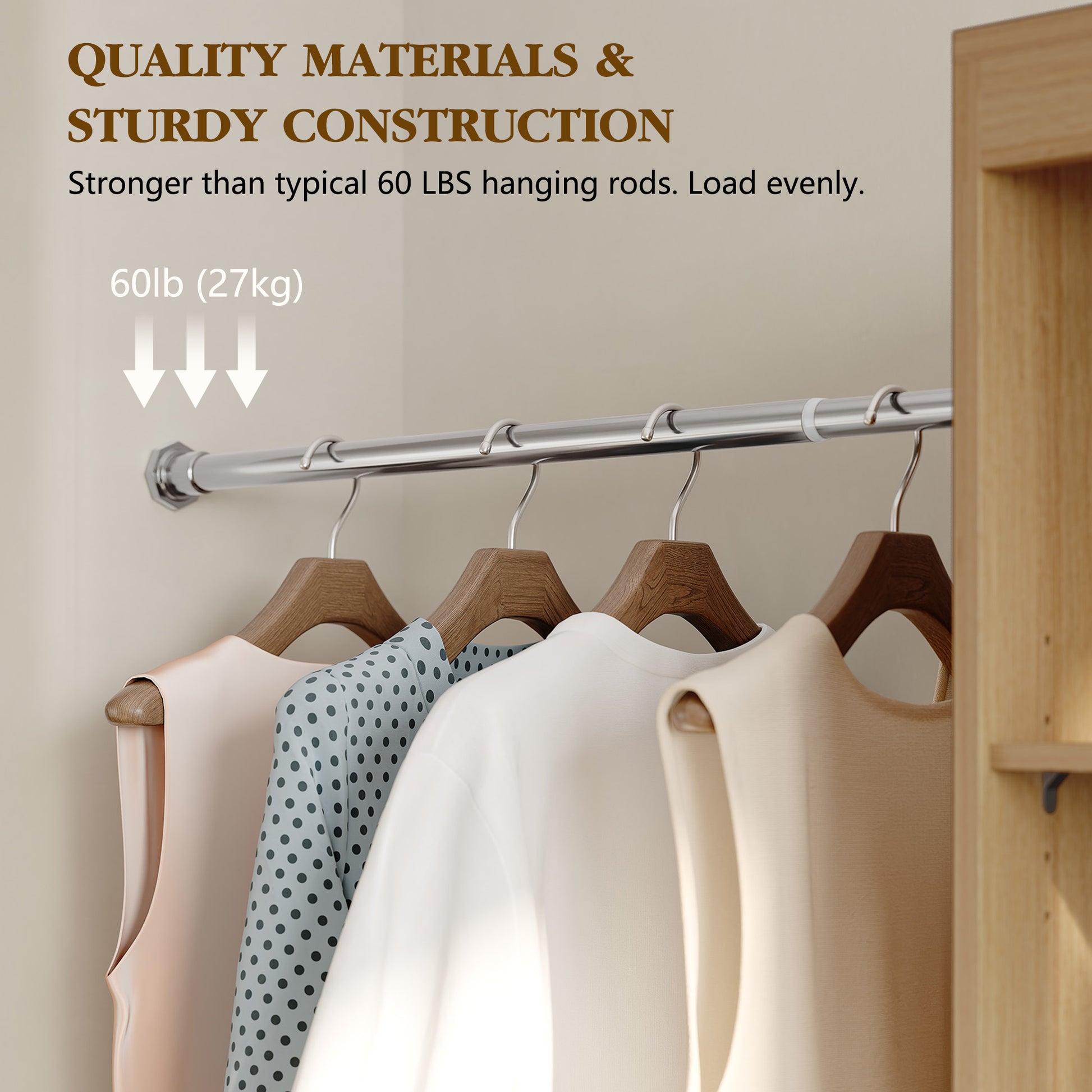 CBJCBJ Wood Closet Organizer System with 3 Drawers, 4 Hanging Rods, Wardrobe Clothes Rack for Bedroom,Wood