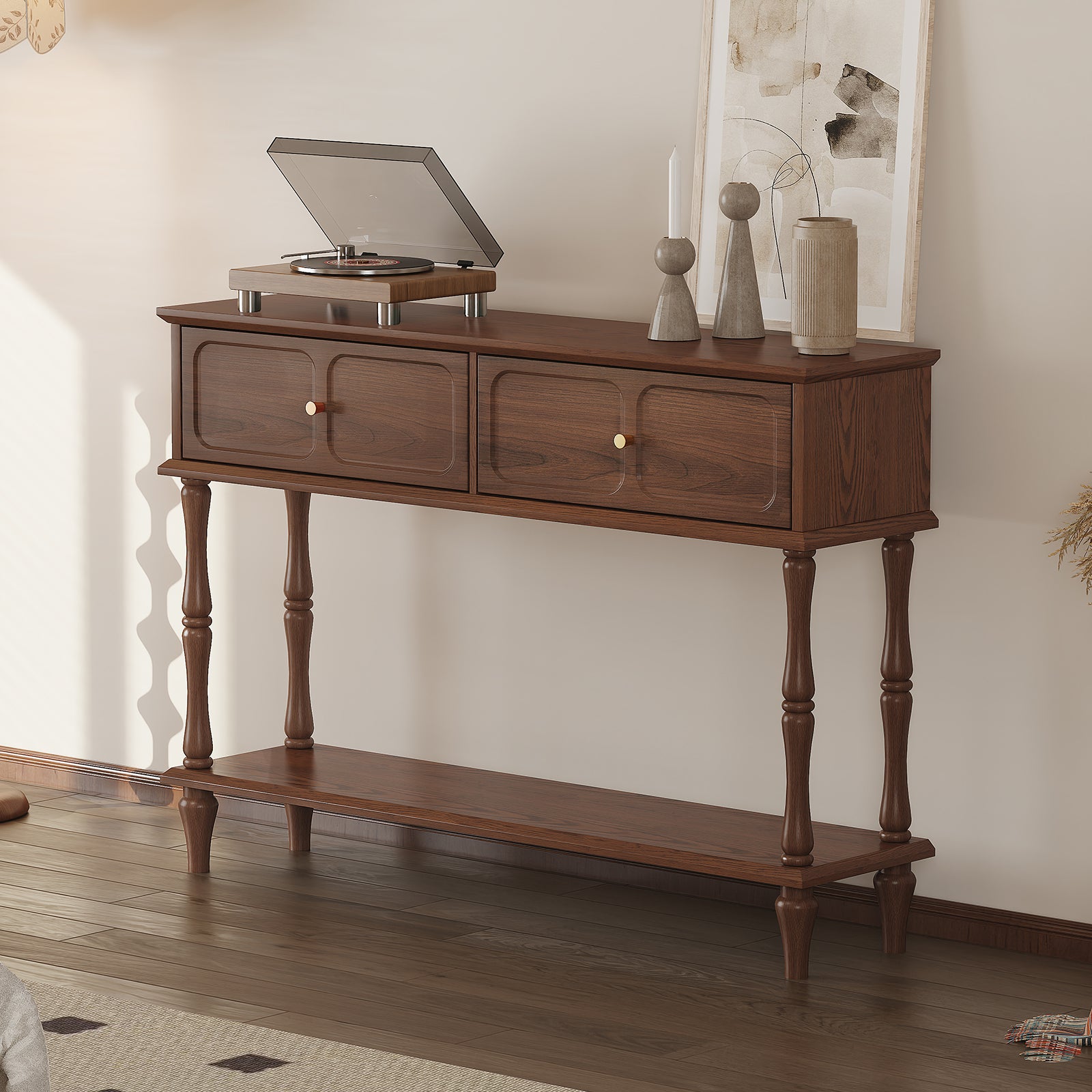 CBJCBJ 47" Mid-Century Console Tables, Entryway Table with Storage for Living Room, Hallway, Brown