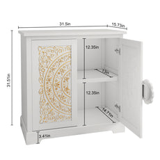 CBJCBJ 31.5" Kitchen Sideboard Buffet Cabinet with 2 Door Storage, Mid-Century Accent Cabinet for Living Room,White