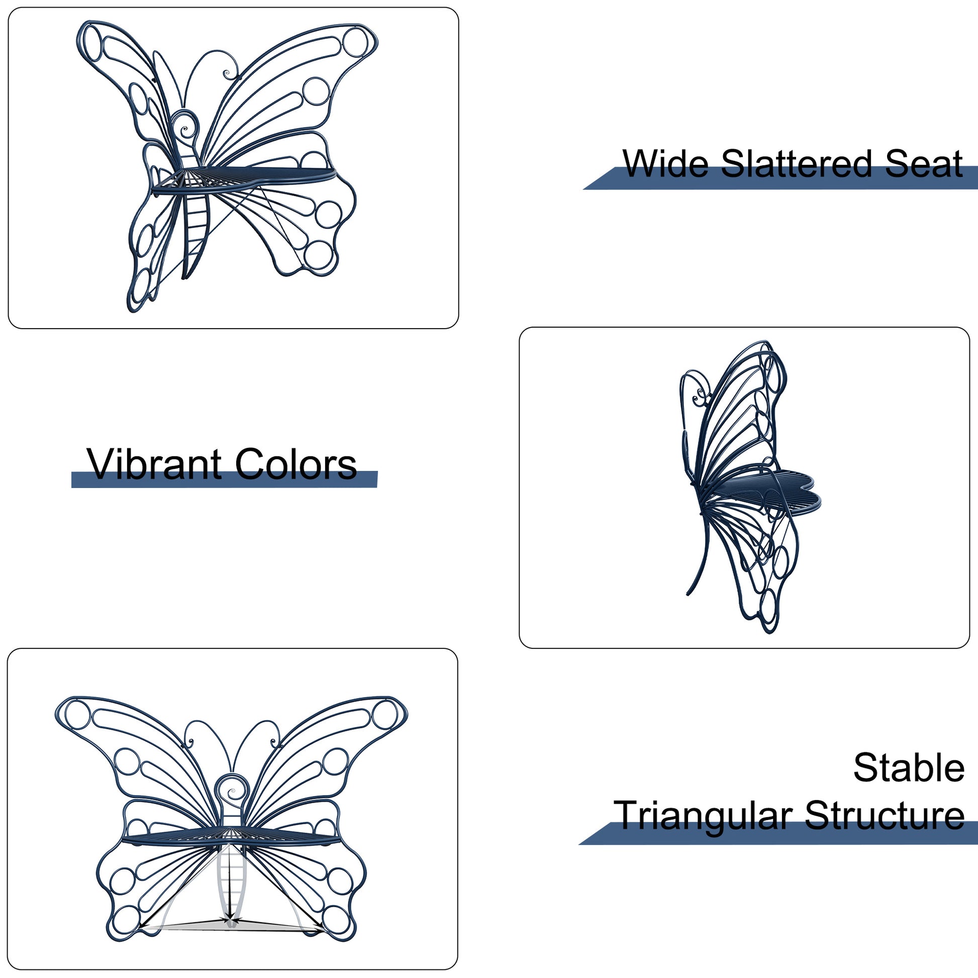 CBJCBJ 50" Weatherproof Outdoor Patio Bench，Metal Butterfly Design for Garden and Lawn Porch