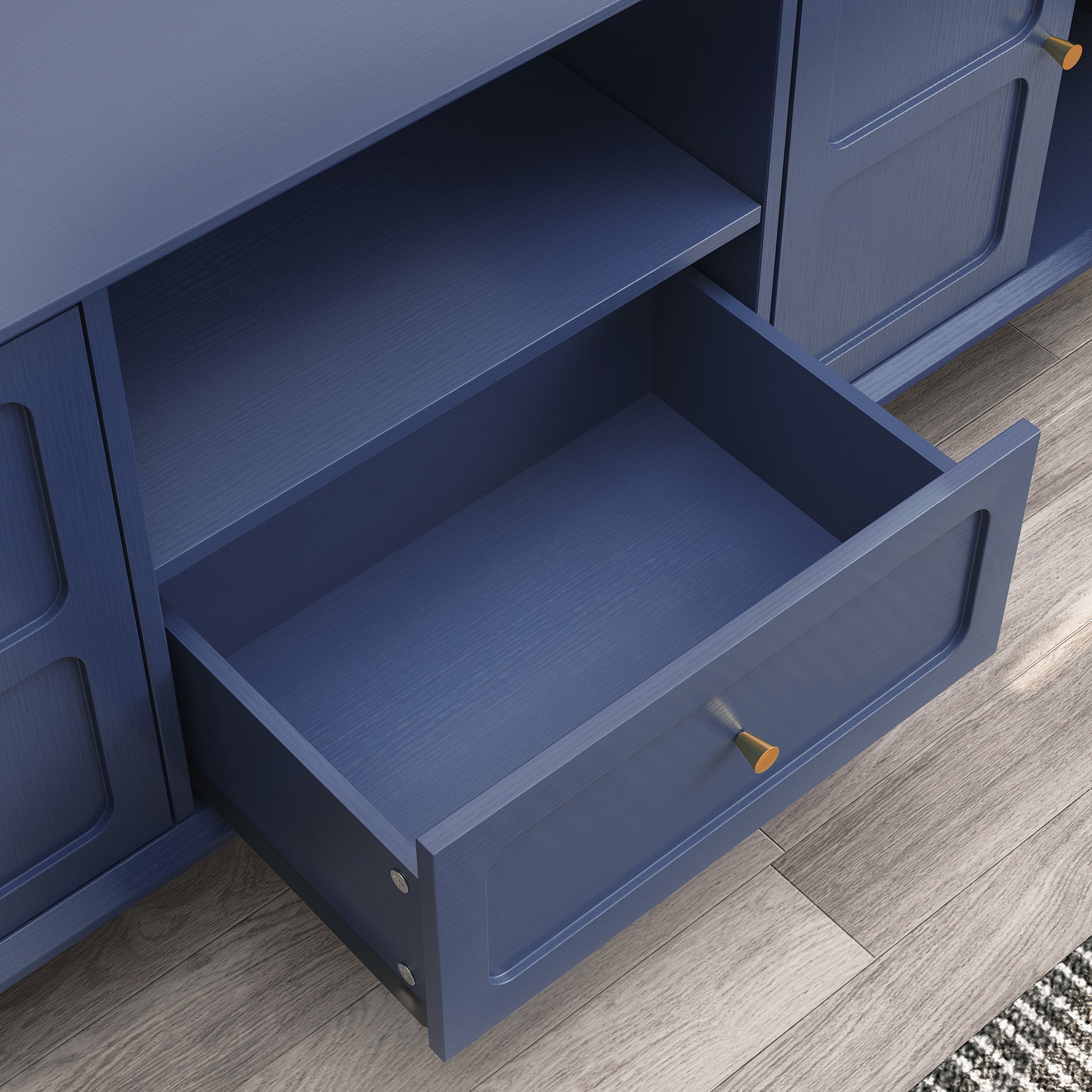 HLR Mid Century 67" TV Stand, for TVs up to 75", Living Room Entertainment Center with 4 Door Storage Cabinet, Navy Blue