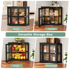 HLR Double Layer Bamboo Bread Box for Kitchen Counter, Large Capacity Bread Storage Bin with Acrylic Door, Black