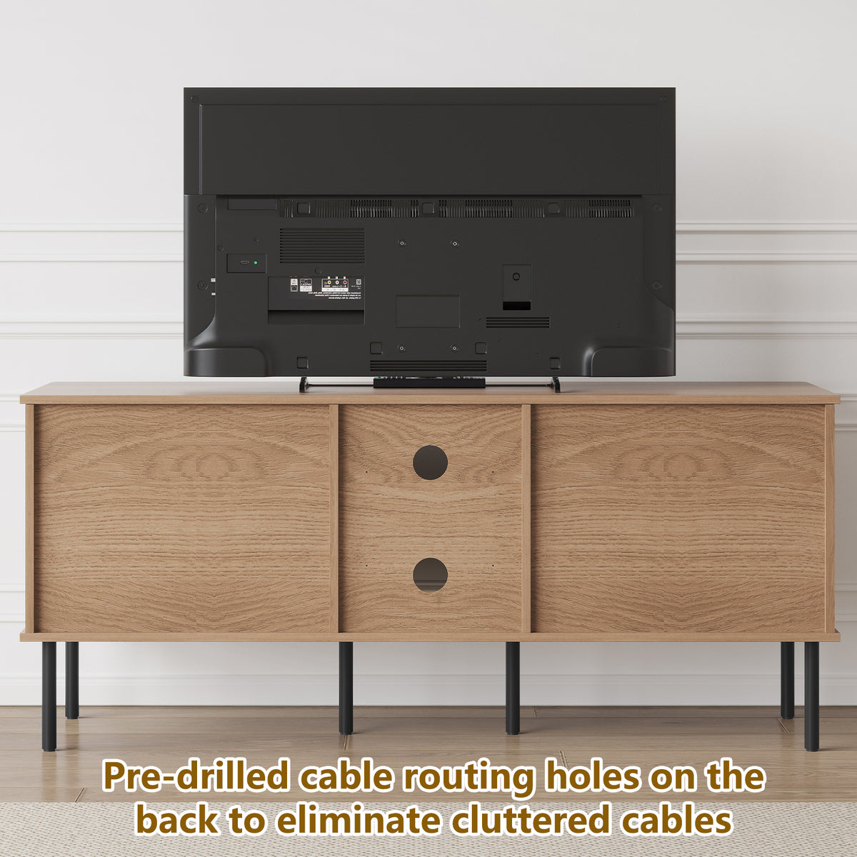HLR Mid Century Modern 55" TV Stand for 65 Inch TV, Entertainment Center with Storage, Walnut