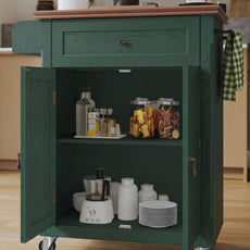 HLR Small Kitchen Islands Table with Storage, Rolling Wood Microwave Cart on Wheels for Dining Room, Green