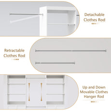 HLR Open Wardrobe Closet System with Adjustable Hanging Rods, Storage Cabinet with Drawers and Shelves, White