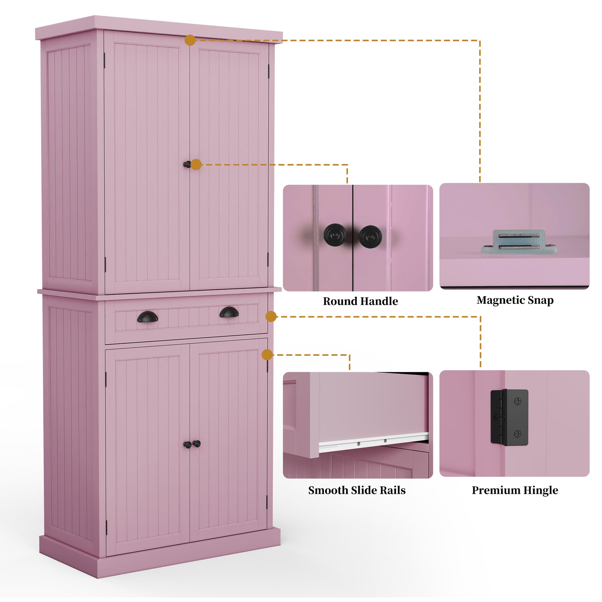 72" Tall Kitchen Pantry Cabinet with Drawer & Adjustable Shelves, Freestanding Storage Cabinet, Pink