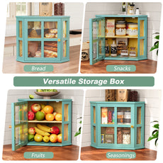 CBJCBJ Bamboo Bread Box, 2-Tier Countertop Storage Rack, Modern Retro Pantry Decor,Blue
