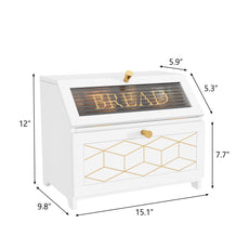 HLR Large Bread Box, Wood 2-layer Bread Box Storage for Kitchen Counter, with Bar Pattern Windows, White