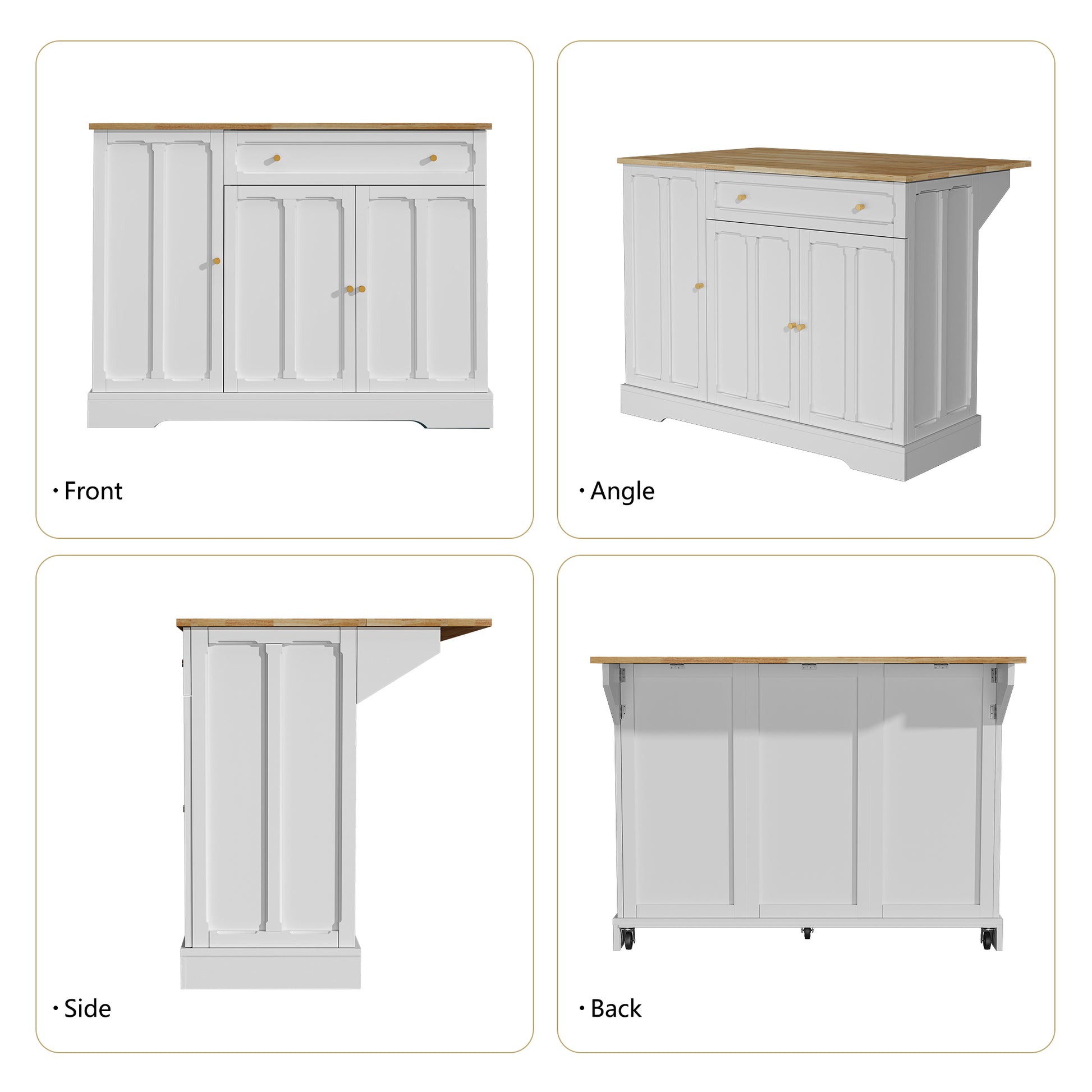 CBJCBJ 47.2" Modern Rolling Kitchen Island with Drop Leaf, Kitchen Cart with Storage, White