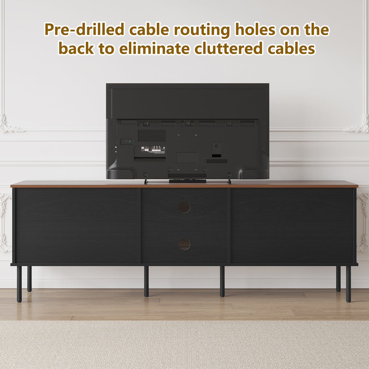 CBJCBJ Modern Mid Century 70" Large TV Stand for 80" TV, Entertainment Center with Storage,Black