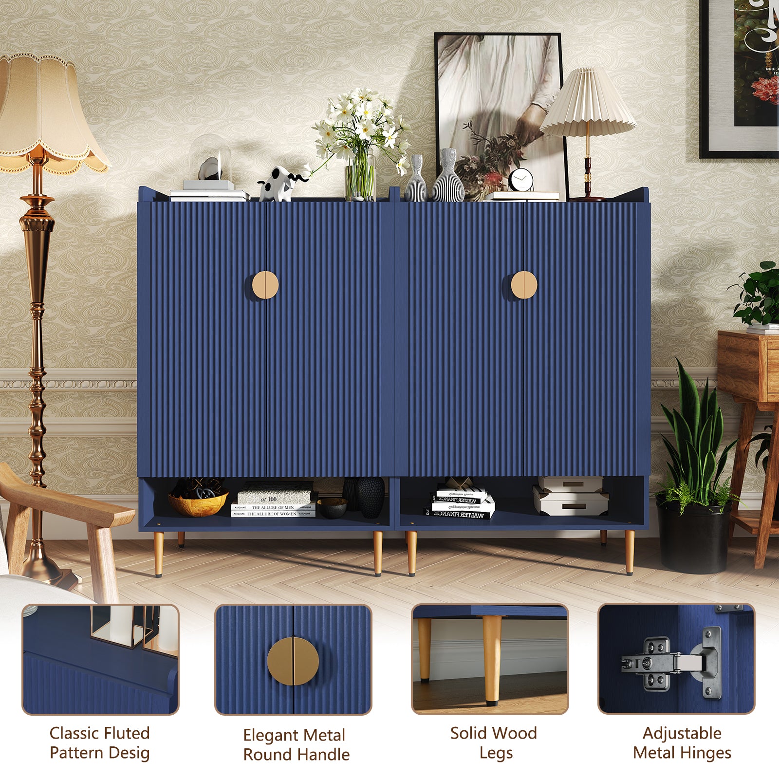 CBJCBJ 7-Tier Shoe Cabinet Storage with 2 Door and Adjustable Shelves Wood Shoes Rack for Entryway, Blue