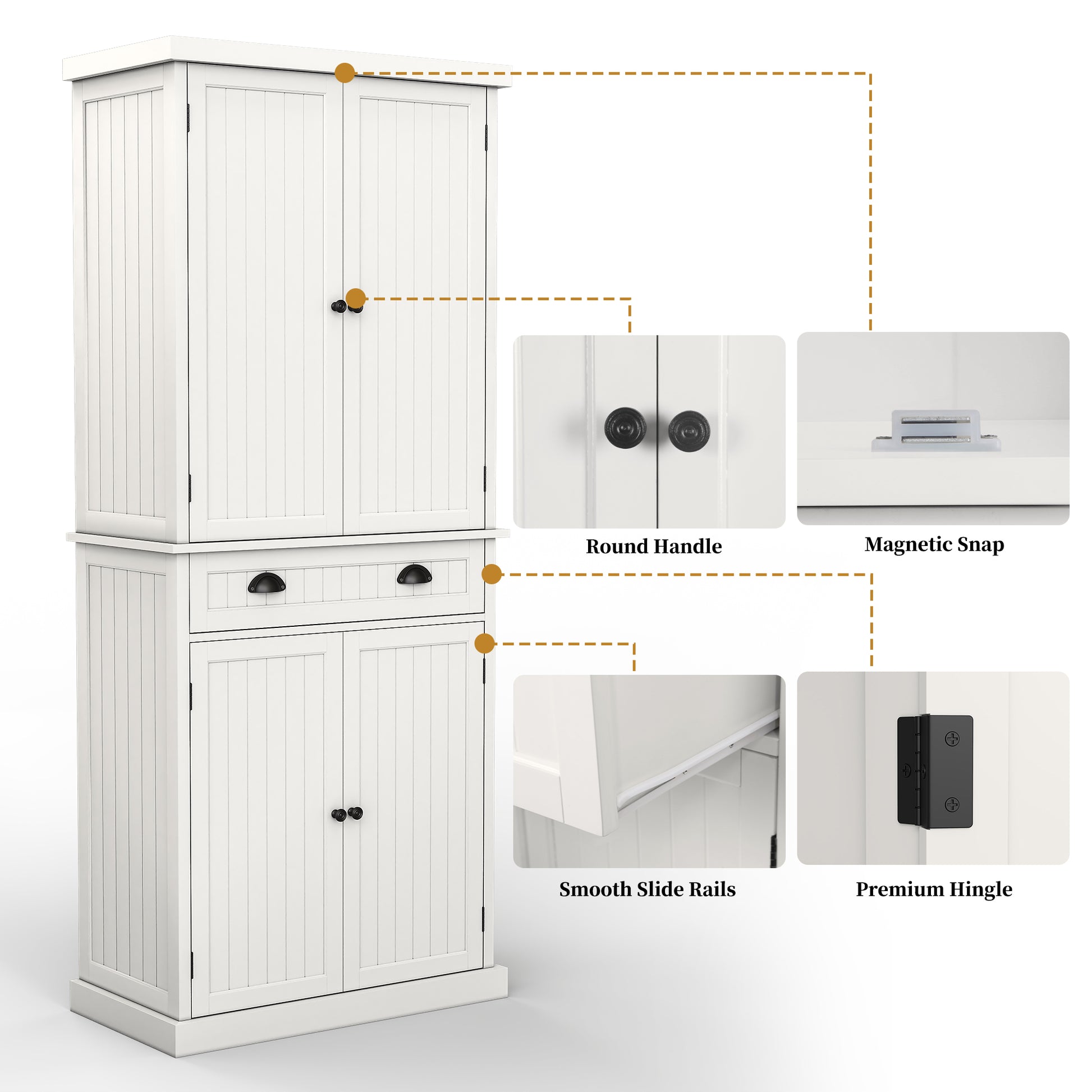 HLR 72" Tall Kitchen Pantry Cabinet with Drawer & Adjustable Shelves, Freestanding Storage Cabinet, White