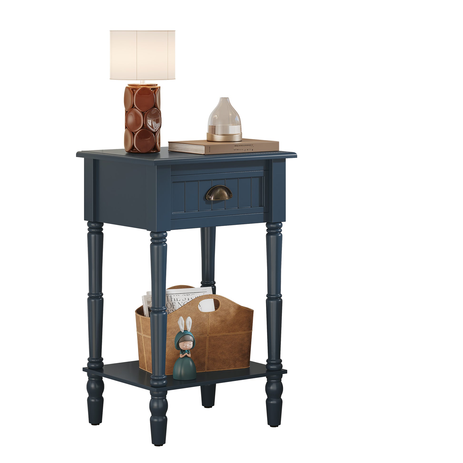 HLR 26"H Modern Nightstands Set of 2 with Drawers, Minimal Assembly Wood End Table for Bedroom, Blue