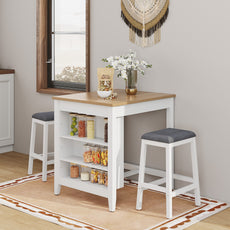 HLR Farmhouse White Dining Table for 2 with Seasoning Rack, Kitchen Dining Room Table for Small Space(Apartment)