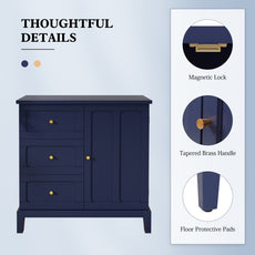 HLR Modern 32" Accent Cabinet 3 Drawers & Door, Wood Sideboard with Storage for Living Room Navy Blue