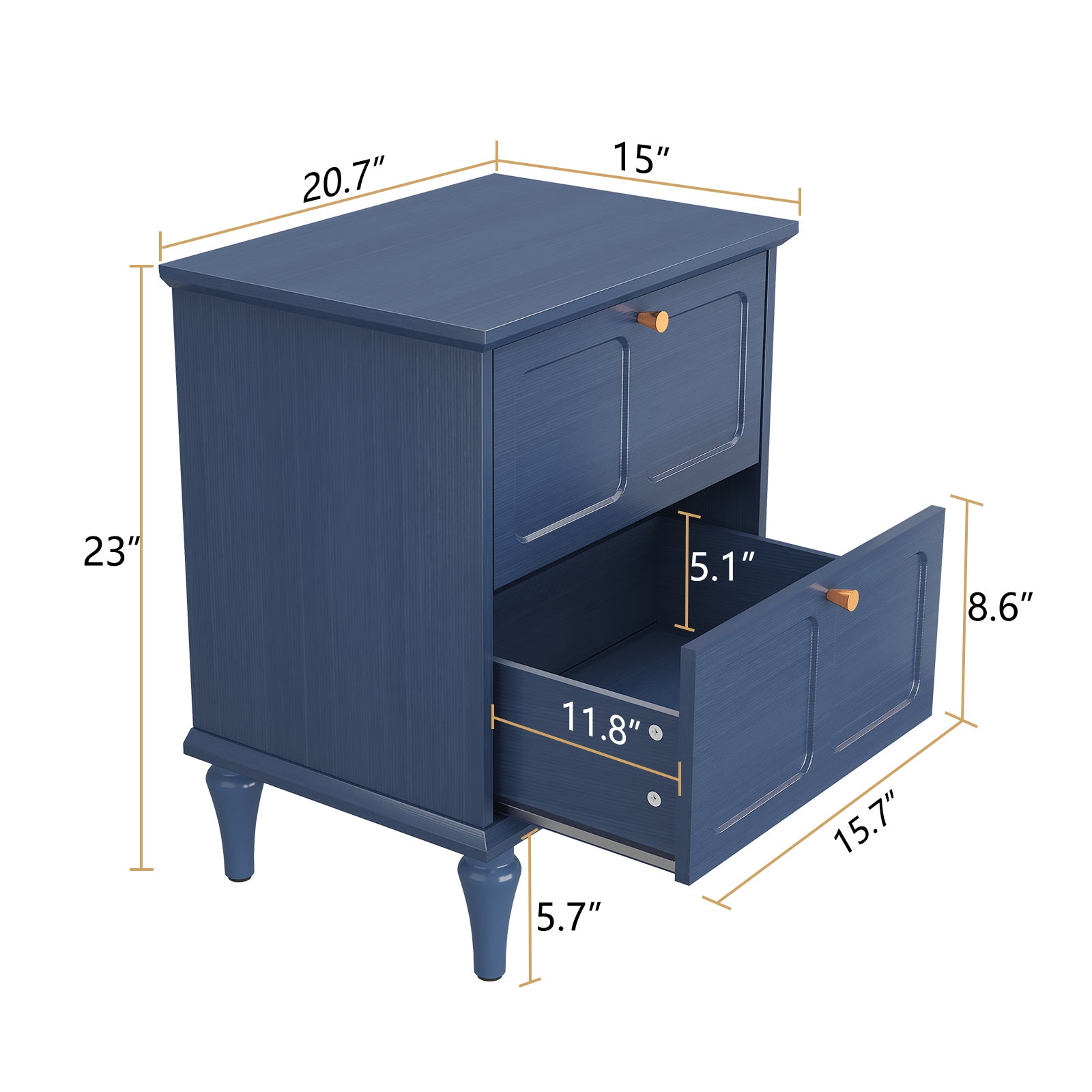 CBJCBJ21" Mid-century Nightstands Set of Two, Featuring Two Storage Drawers with Metal Handles, Blue