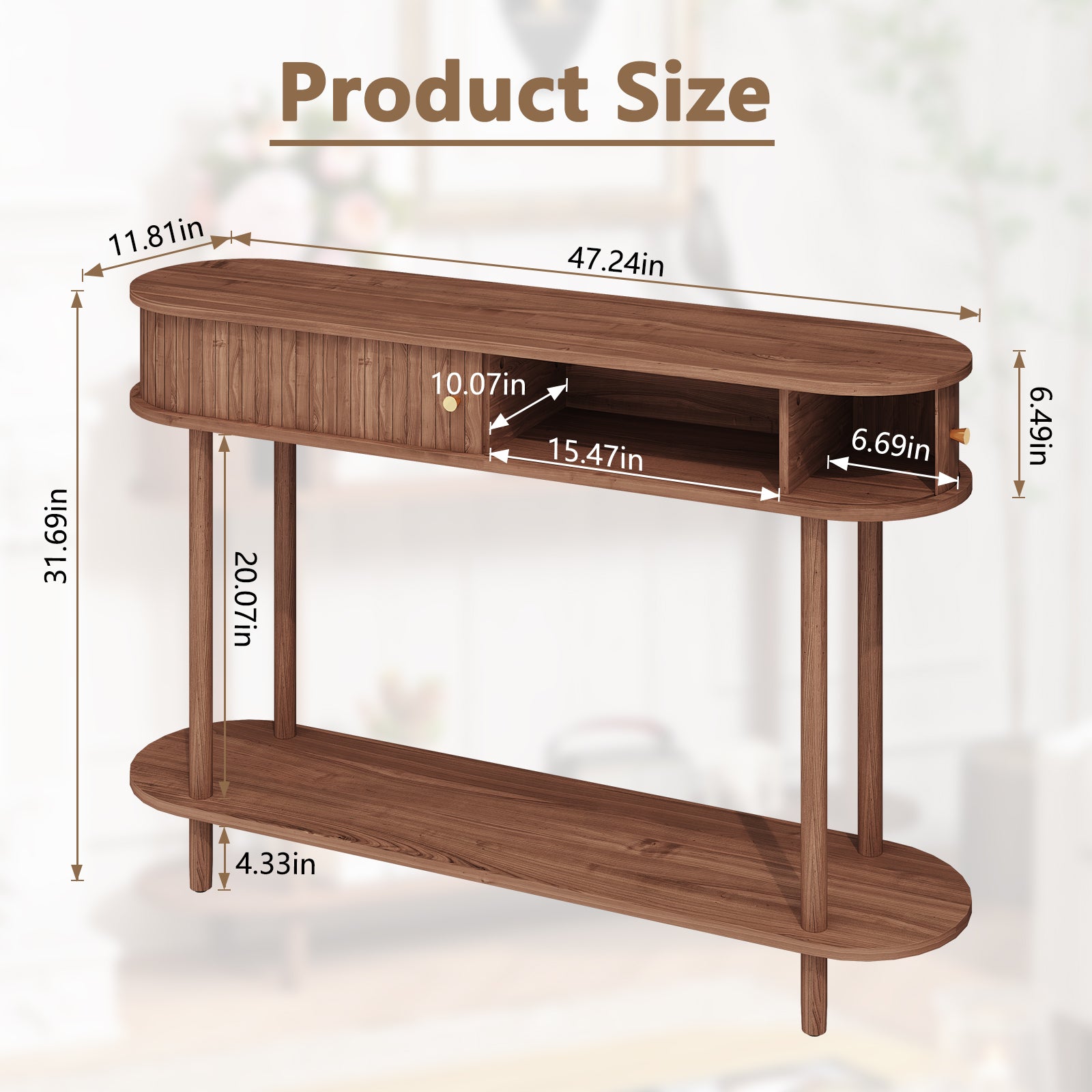 CBJCBJ 47.5" Console Modern Entryway Table with Wood Tambour Door Sofa Console &Storage Shelf for Hallway, Living Room