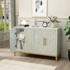 HLR 48" Modern Wood Credenzas & Sideboards with Gold Trim, Storage Cabinet with 4 Doors, Green