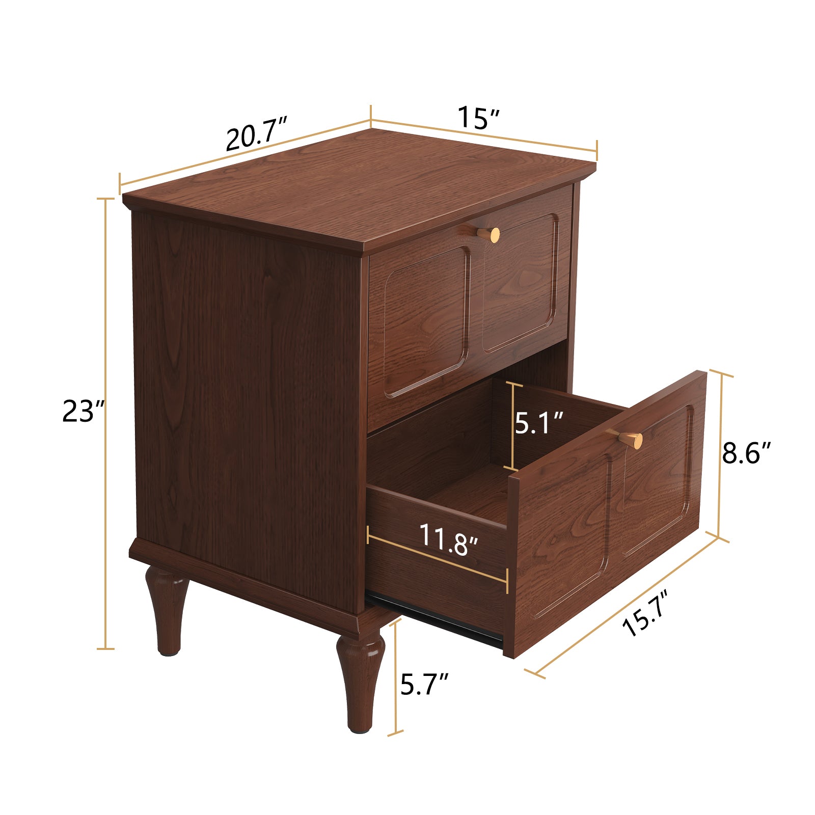 CBJCBJ 21" Mid-Century Nightstands Set of Two, Featuring Two Storage Drawers with Metal Handles, Brown