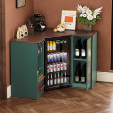 HLR Modern Corner Bar Cabinets with Mini Fridge Space, Wine Glass Rack, Storage Drawers, Green