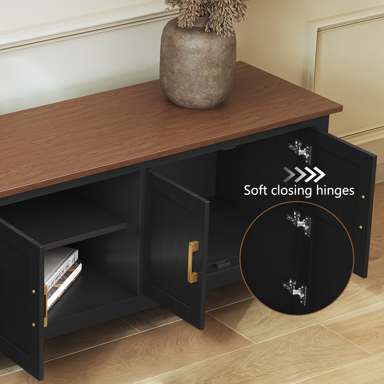 HLR® Farmhouse 63" TV Stand, for TVs up to 70", Living Room Wooden Entertainment Center with Storage