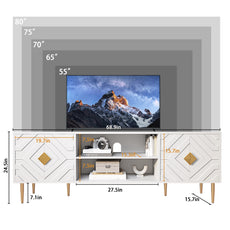 HLR Modern 70" TV Stand, for TVs up to 80", Living Room Entertainment Center with 4 Door Storage Cabinet, White