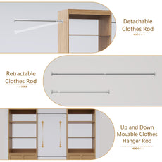 CBJCBJ 80"H Wood Closet Organizer System with 3 Drawers, 4 Hanging Rods, Wardrobe Clothes Rack for Bedroom,Wood