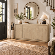 HLR 63'' Sideboard Buffet Cabinet, Mid-Century Wood Accent Cabinet with 4 Doors Storage for Living, Brown