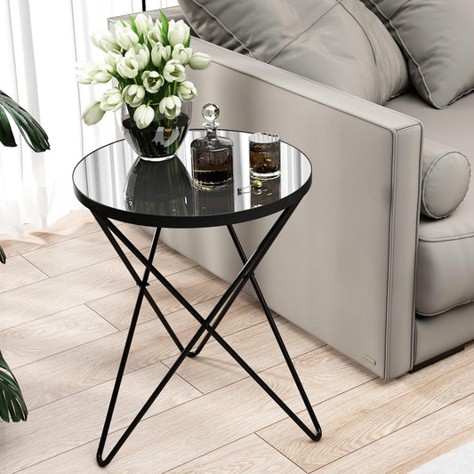 HLR® Modern Round Side Table, End Table with Marble Effect Top and Gold Metal Frame