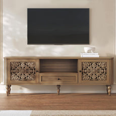 HLR 70" Vintage TV Stand with Carved Doors for up to 80 " TV