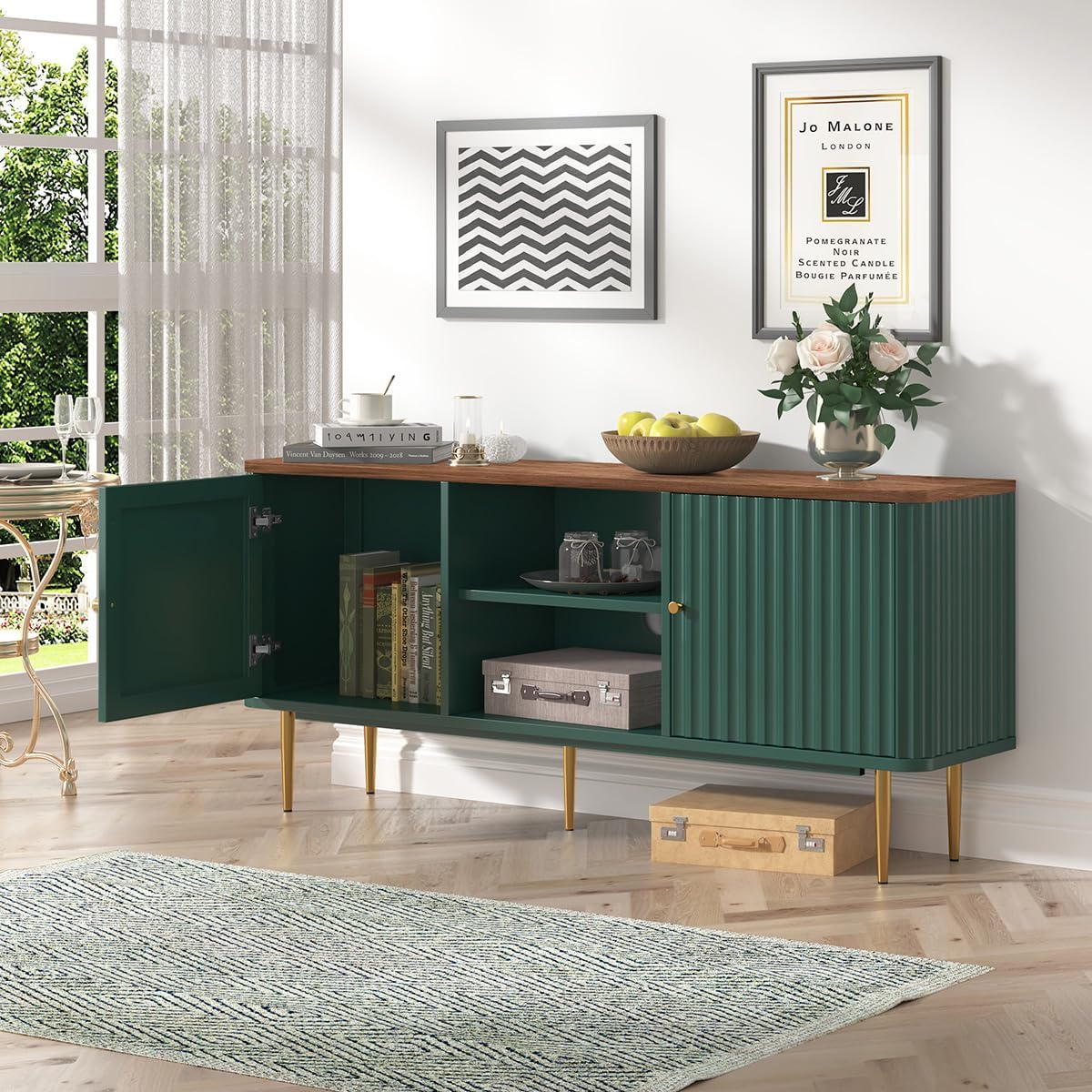 HLR® 55” Fluted TV Stand, Mid Century Modern White TV Stand for 55/60/65 inch TV