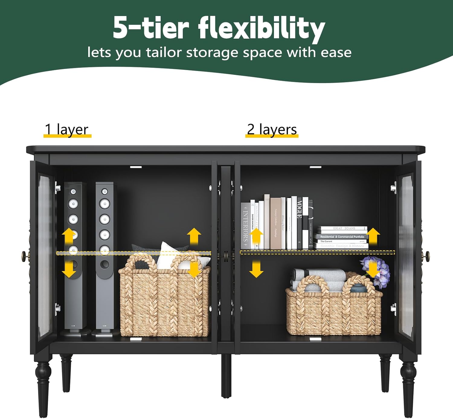 HLR® 48" Vintage Buffet Sideboard with 4 Glass Doors&Shelves