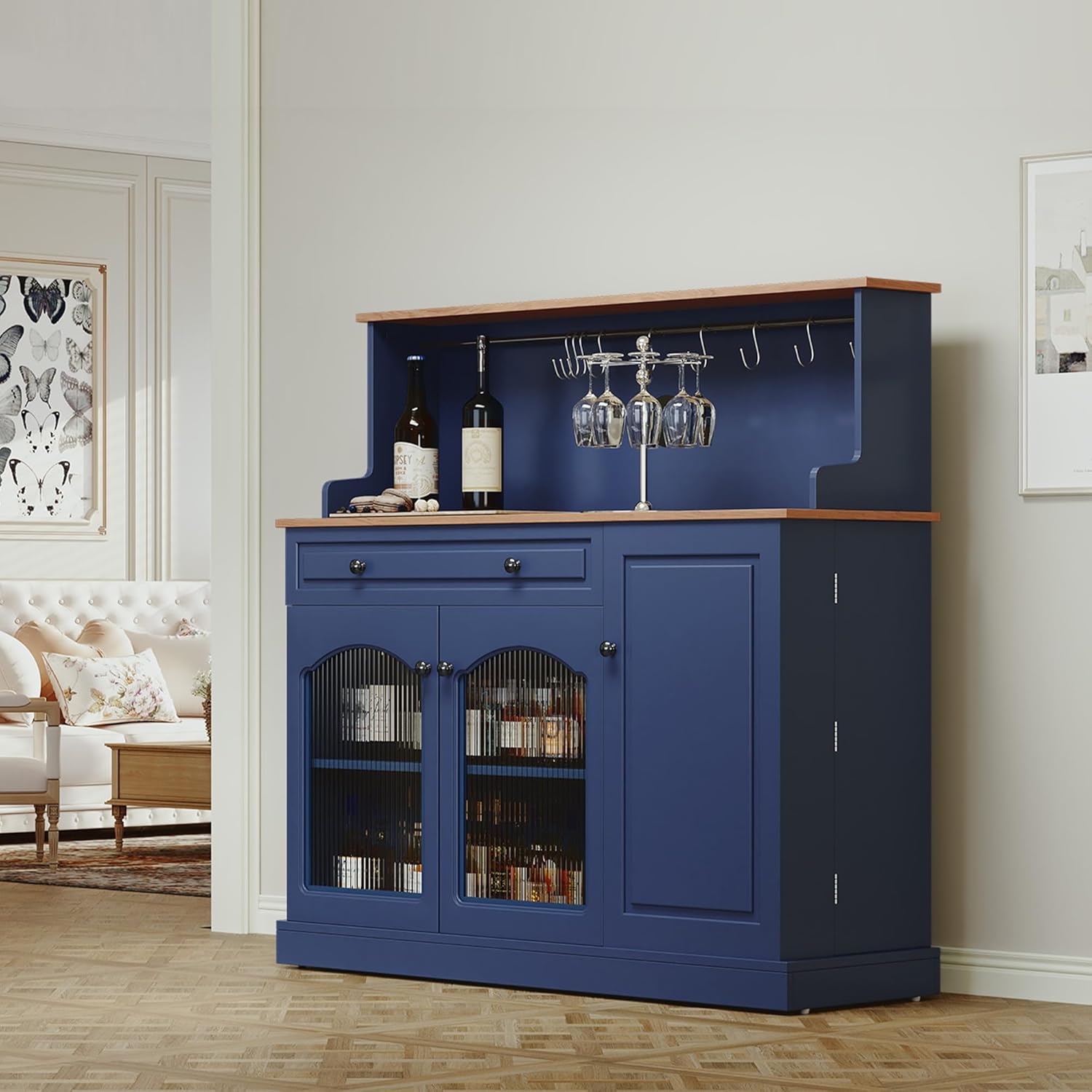 HLR® Farmhosue Coffee Bar Cabinet with Hutch - 48” Morden Buffet Cabinet
