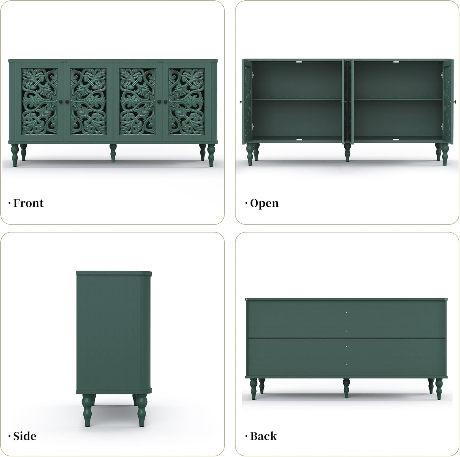 HLR® 63" Retro Arc Carved Sideboard Buffet Cabinet, Wooden Accent Cabinet with 4 Craft Doors