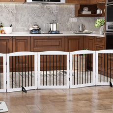 HLR® Freestanding Pet Gate for Dogs, Foldable Wooden Dog Gate, Indoor Pet Barrier for Stairs