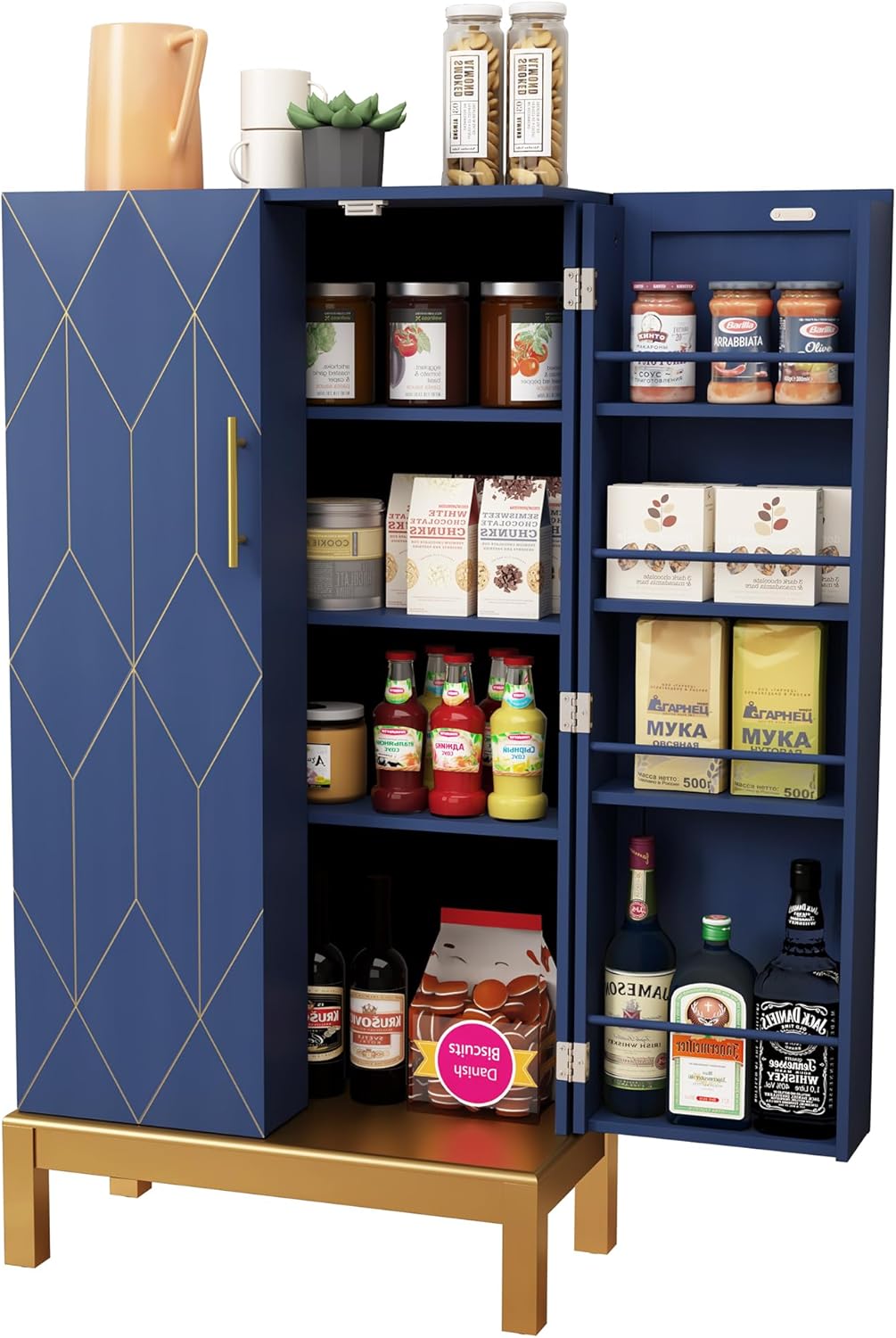 HLR® 45'' Kitchen Pantry Cabinet,Storage Cabinet with Doors and Adjustable Shelves