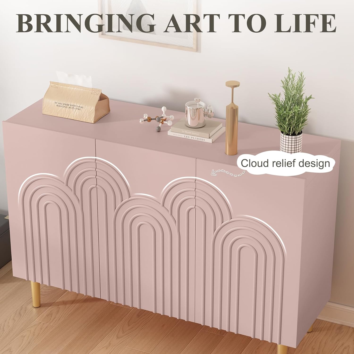 HLR® 47" Accent Cabinet with Cloud Relief, Sideboard Buffet Cabinet with 3 Doors