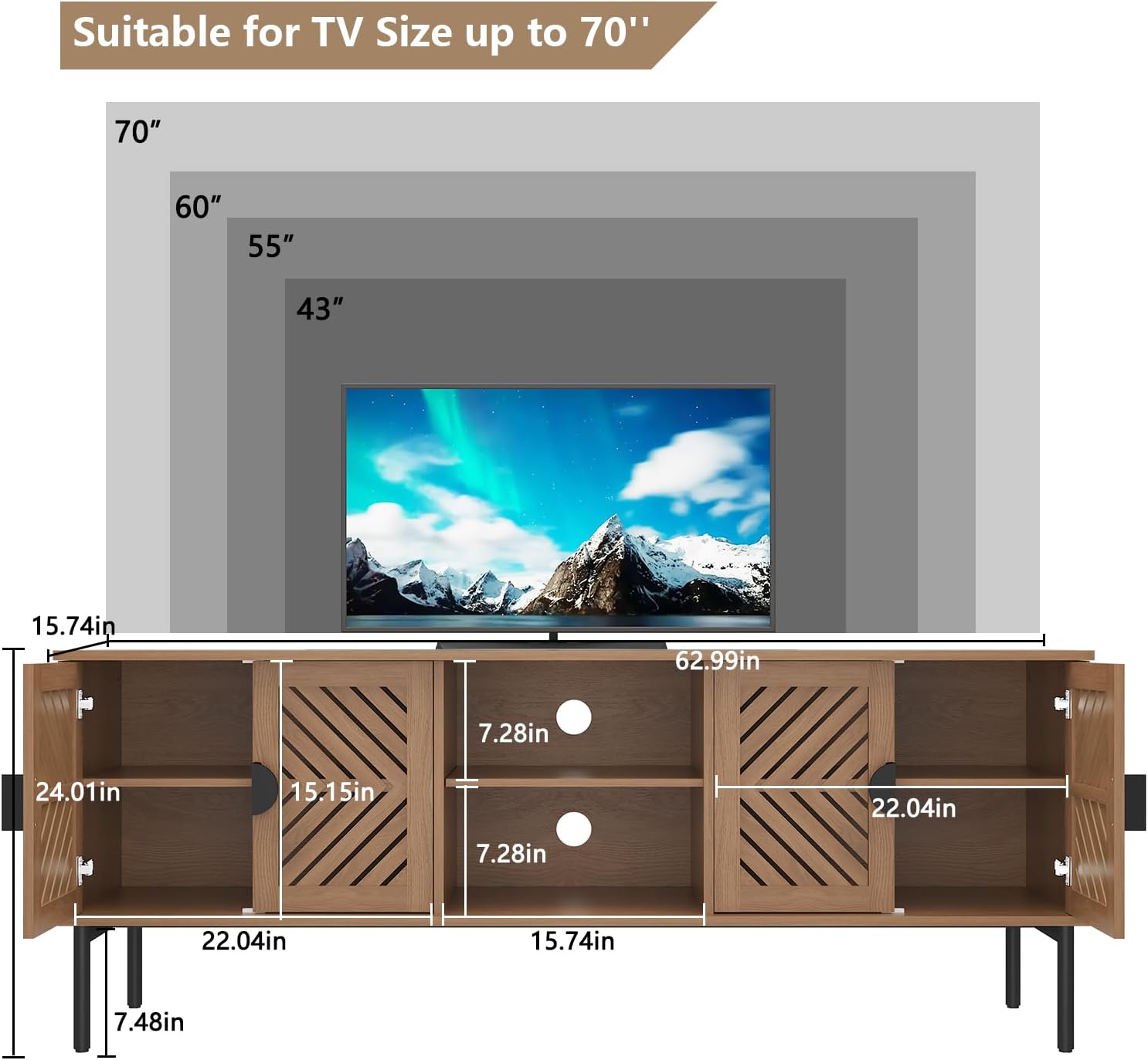 HLR® 63" Modern TV Stands for Living Room, Long Entertainment Center with Storage, TV Console for 55 60 65 70 Inch TV