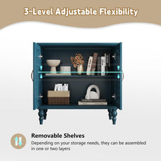 HLR® Accent Cabinet with 2 Doors, Vintage Carved Wood Storage Cabinet, Sideboard Buffet Cabinet