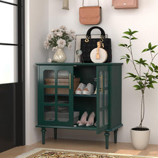 Buffet vintage HLR® avec 2 portes en verre à treillis, meuble d'appoint en bois 